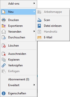 Arbeitsmappe Kontextmenu